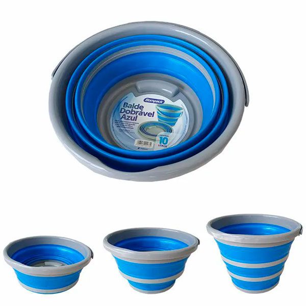 Balde Silicone Dobrável Retrátil 10 Litros Azul