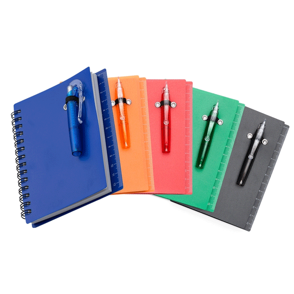 Bloco de anotações com mini caneta