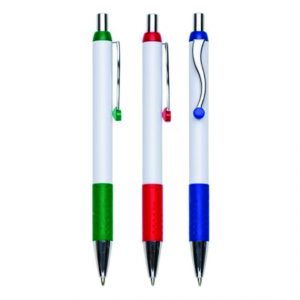 Caneta plástica personalizada colorida com clip branco