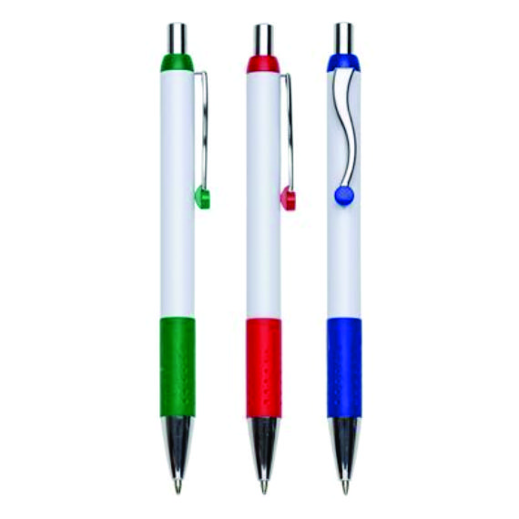 Caneta plástica personalizada colorida com clip branco
