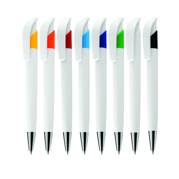 Caneta plástica personalizada com clip colorido