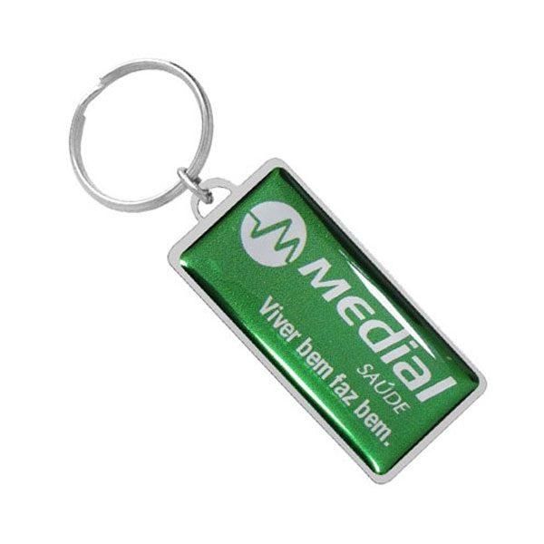 Chaveiro retangular de metal resinado personalizado