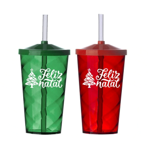 Copo com Canudo Personalizado de Natal