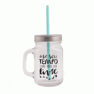 Copo com Canudo de Vidro Personalizado