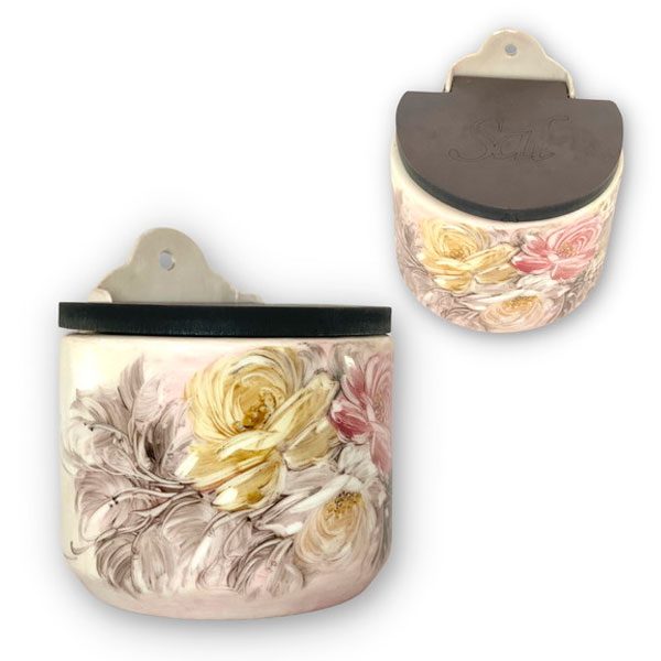 Saleiro de Parede Reto Porcelana Tampa Madeira 700 grs sal