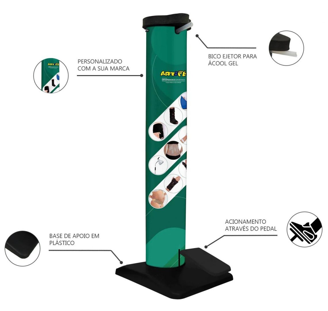 Totem Porta Álcool em Gel Personalizado – Segurança e Identificação