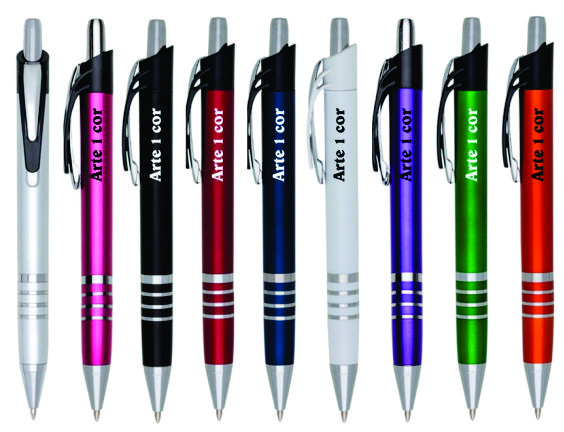 Caneta plástica colorida personalizada