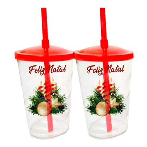 Copo com Canudo Personalizado de Natal