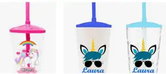 Copos Personalizados com Canudo Unicornio