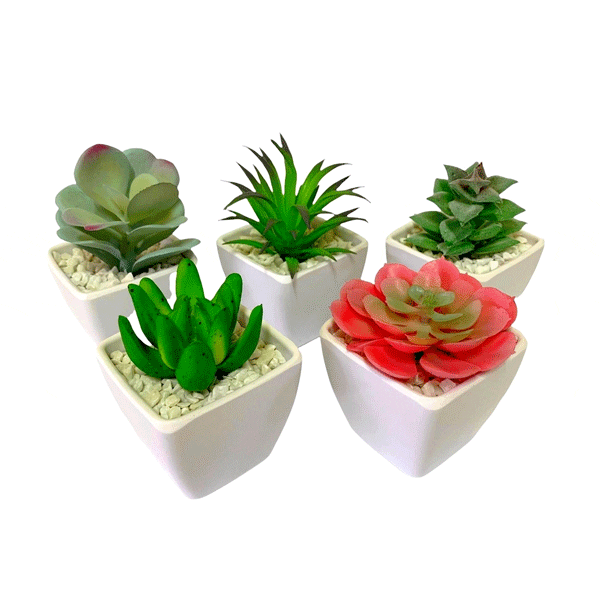 Kit 3 Vasinhos Mdf Suculenta Artificial Pedrinha Decorativo