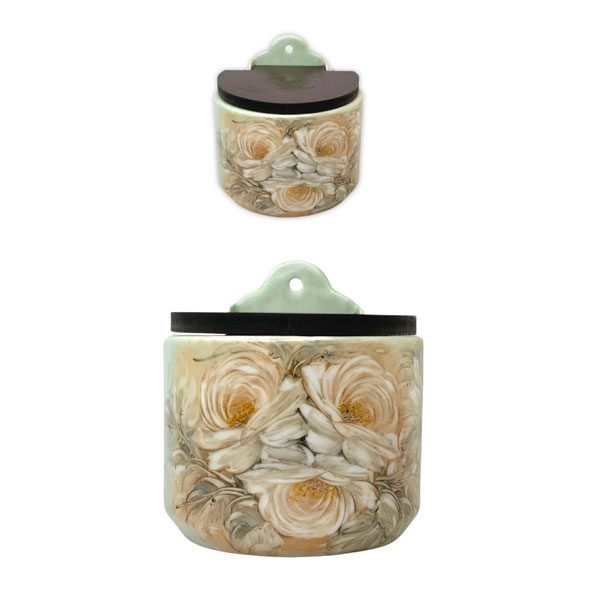 Saleiro de Parede Reto Porcelana Tampa Madeira 700 grs sal