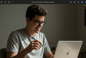 onde comprar 1 | Sacola Ecológica.Com Um homem pesquisando em seu notebook alguns brindes sustentáveis