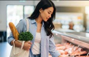 sacola | Sacola Ecológica.Com Uma mulher usando uma sacola retornável no mercado